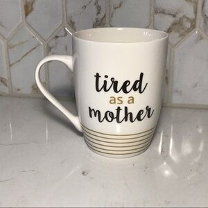 White Mug with Gold and Black Text